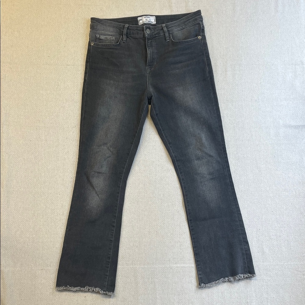 Free People High Rise Raw Hem Flare Jeans Gray Wash W28